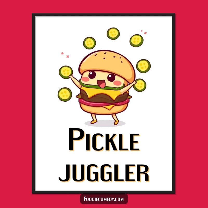 Funny Burger Juggling Poster - Kawaii Art Print for Walls