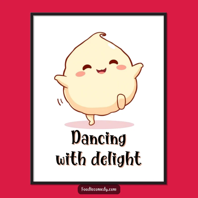 Funny Dumpling Kick Poster - Whimsical Wall Art of a Happy Cartoon Food Character
