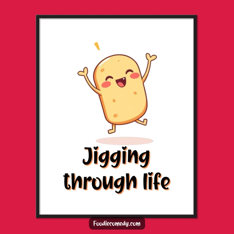 Funny Jigging Bread Roll Poster: Bring Joyful Bakery Art to Your Walls
