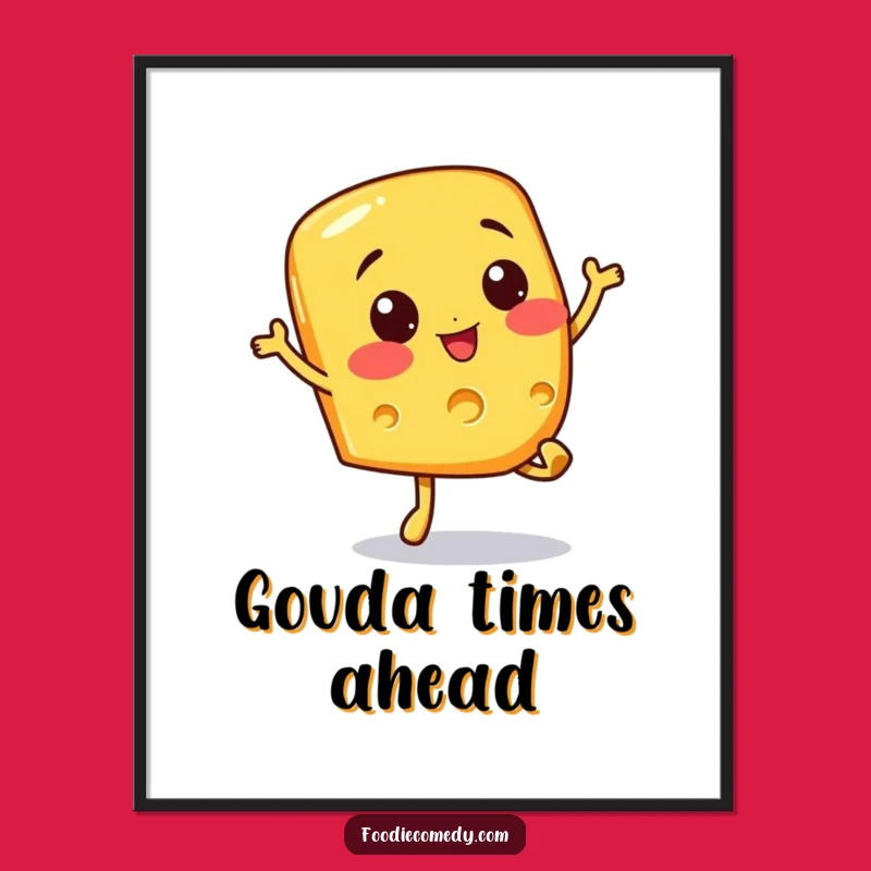 Funny Cheesy Hop Poster - Cheerful Cheese Slice Doing a Bouncy Hop Wall Art