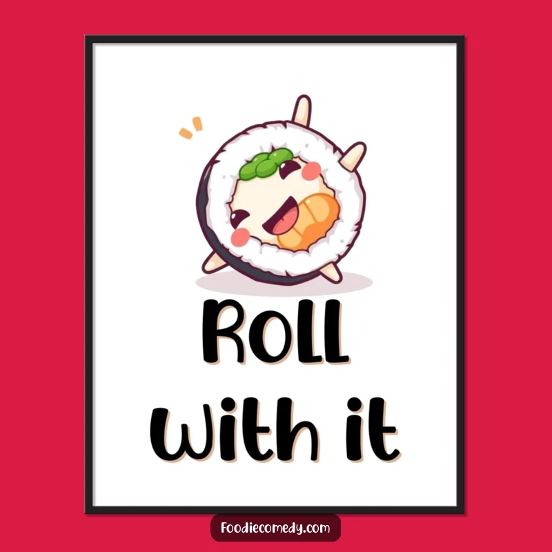 Funny Sushi Somersault Poster: Playful Food Art for Kitchen & Dining Decor