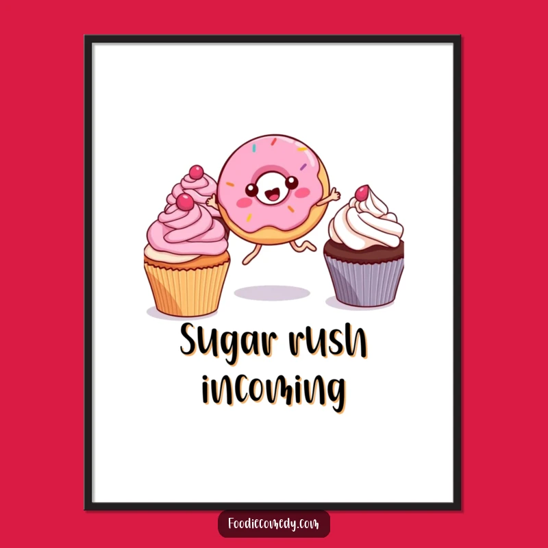 Funny Kawaii Donut Poster: Vibrant Wall Art, Delightful & Humorous Decor Piece