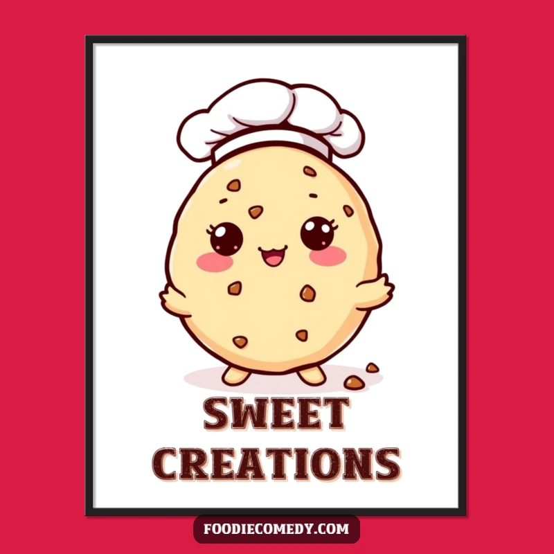 Funny Kawaii Cookie Poster: Chef Hat Crumbs Wall Art for Bakers