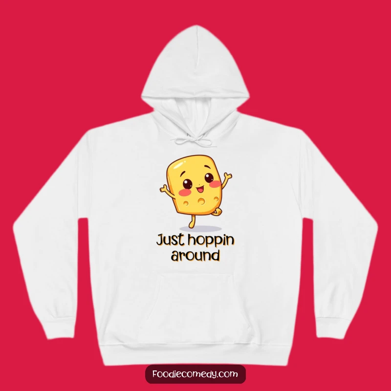 Funny Cheesy Hop Hoodie - Cozy Cheese Slice Doing a Bouncy Hop Sweatshirt