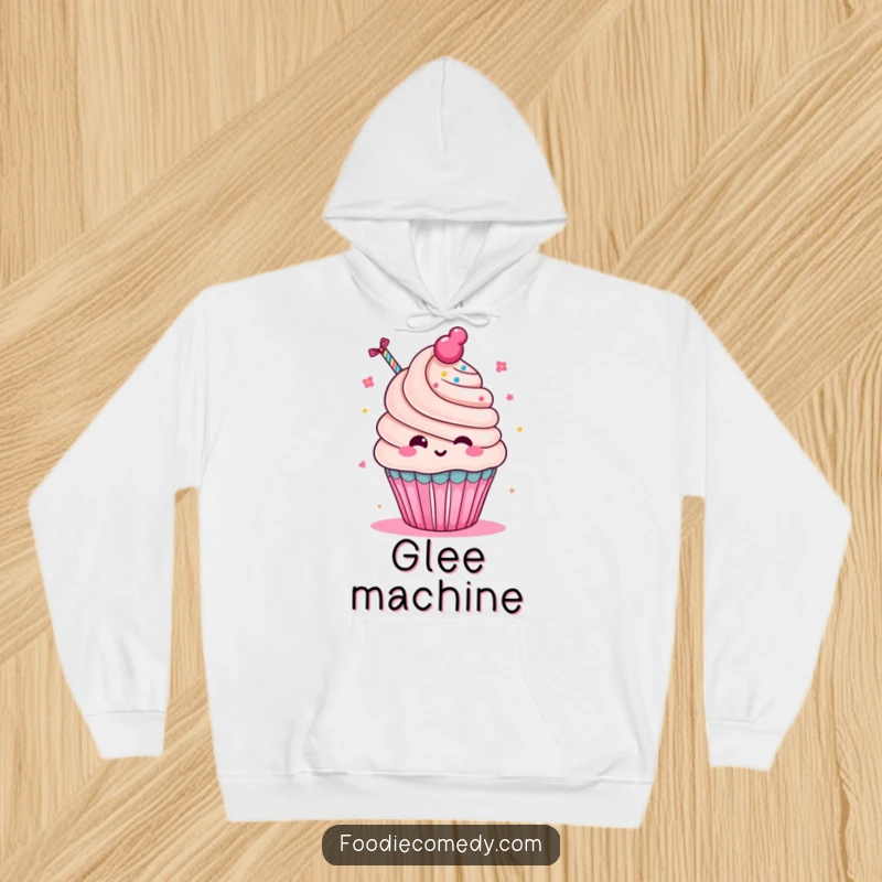 Funny Cupcake Party Hoodie: Adorable kawaii cupcake blowing a party favor, designed for cozy, festive wear.