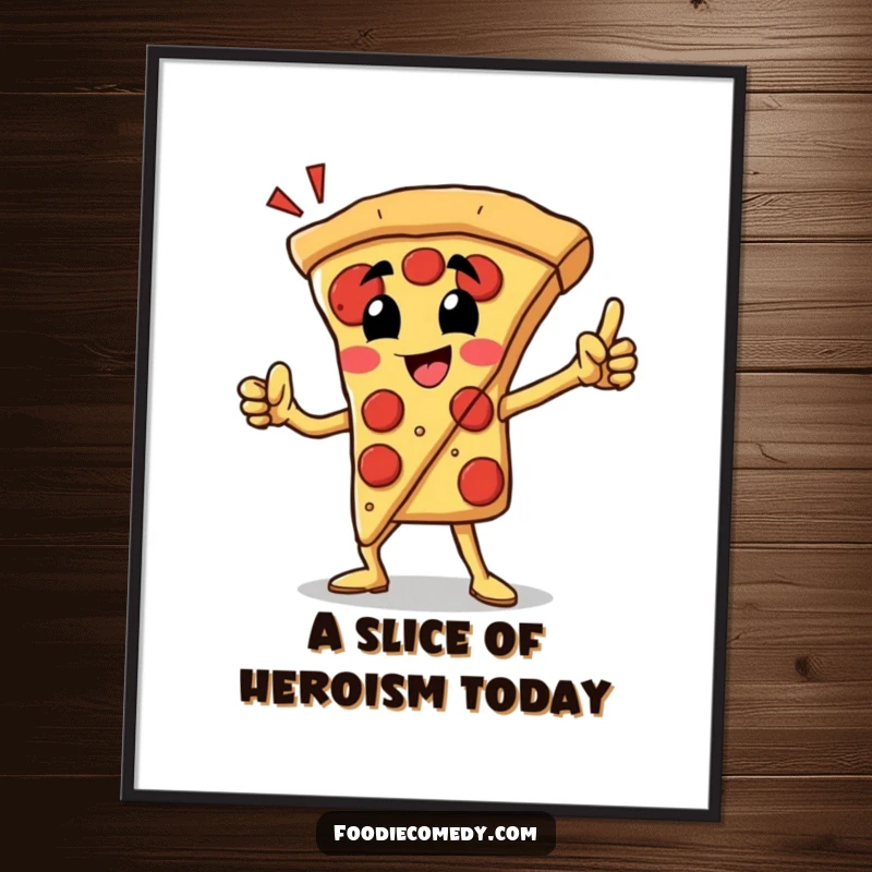 Funny Free Printable Wall Art: A proud pizza slice strikes an epic, heroic pose, ready for action.