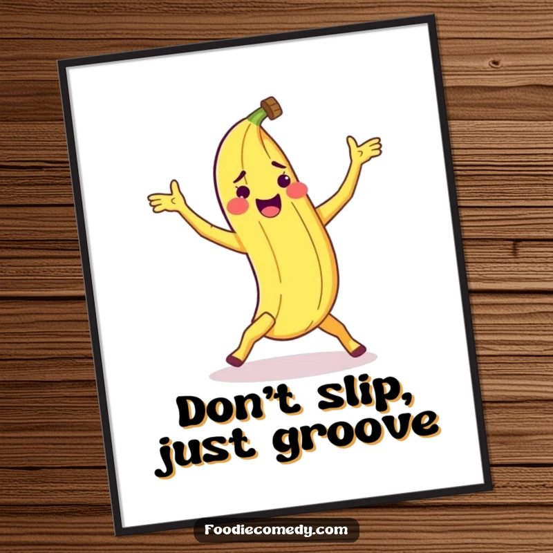 Funny Free Printable Wall Art: A joyful banana peel attempting a clumsy breakdance move, bringing slapstick humor to your decor.