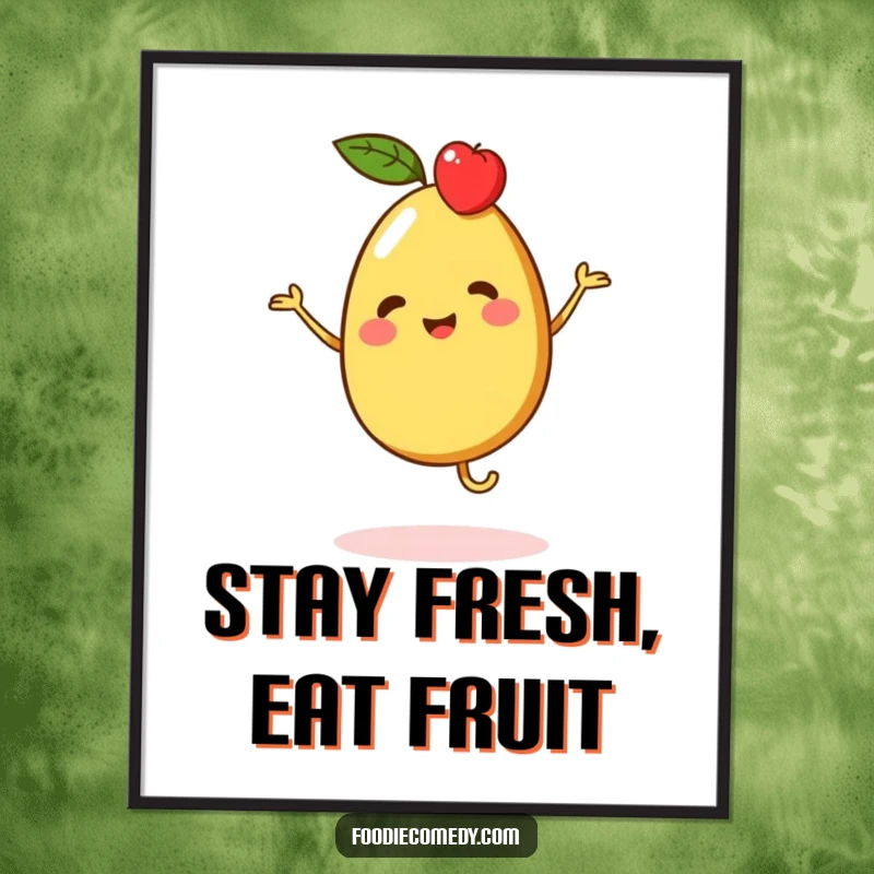 Funny Free Printable Wall Art: A vibrant piece of fruit captured mid-jig, radiating cheerful energy and playful charm.