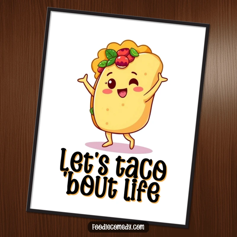 Funny Free Printable Wall Art: A jubilant taco confidently salsa dancing, bringing vibrant energy and humor to your decor.