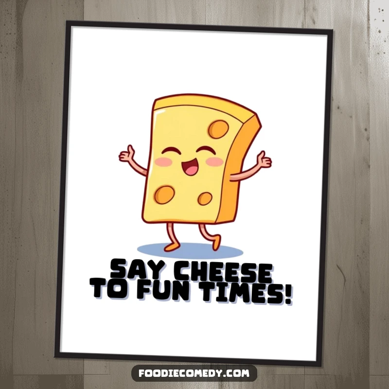 Funny Free Printable Wall Art: A winking cheese slice captured mid-tango, adding a humorous touch to your decor.