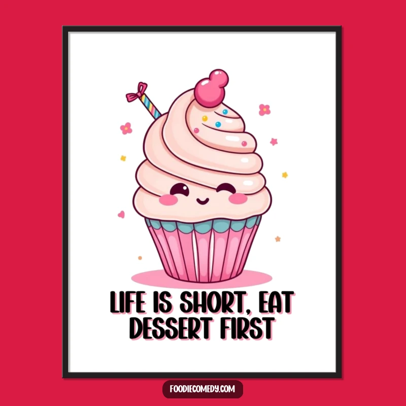 Free Printable Wall Art: Funny Kawaii Cupcake Blowing Party Favor - Downloadable Decor