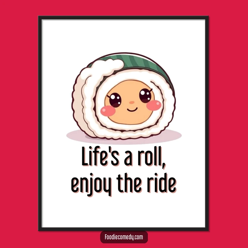 Funny Free Printable Sushi Wall Art: Smiling Roll Slides Playfully Downloadable Decor