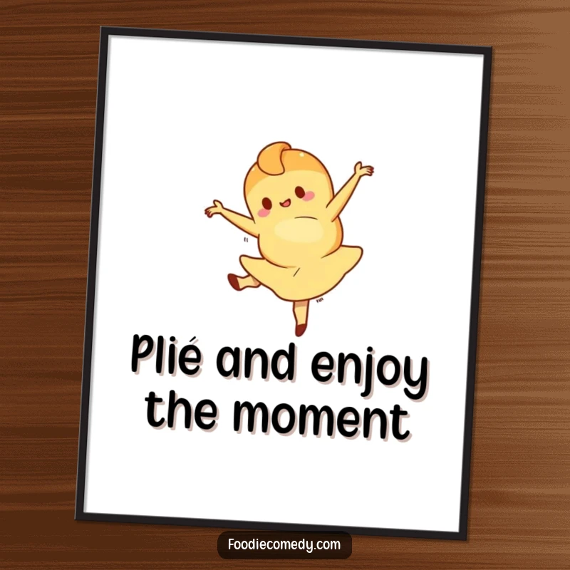 Funny Free Printable Wall Art: A croissant character captured mid-air during a dramatic and elegant ballet leap.