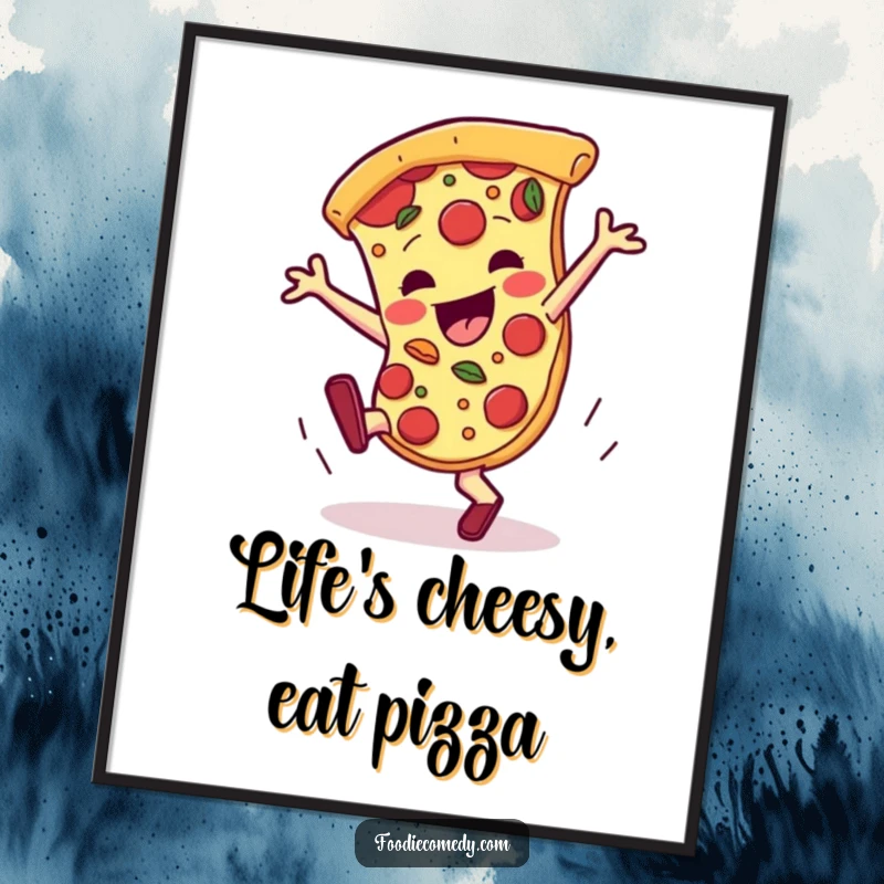 Funny Free Printable Wall Art: A lively pizza slice breakdances with enthusiastic toppings, creating a dynamic, fun image.