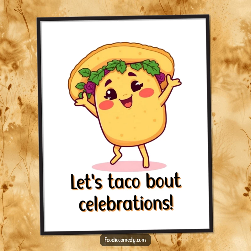 Funny Free Printable Wall Art: A happy taco salsa dances energetically with a playful wink, bringing fiesta vibes.