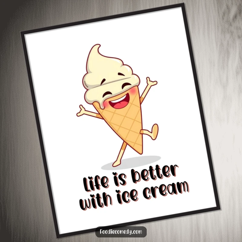Funny Free Printable Wall Art: An ice cream cone breakdancing with flair, dripping melted sweetness and vibrant joy.