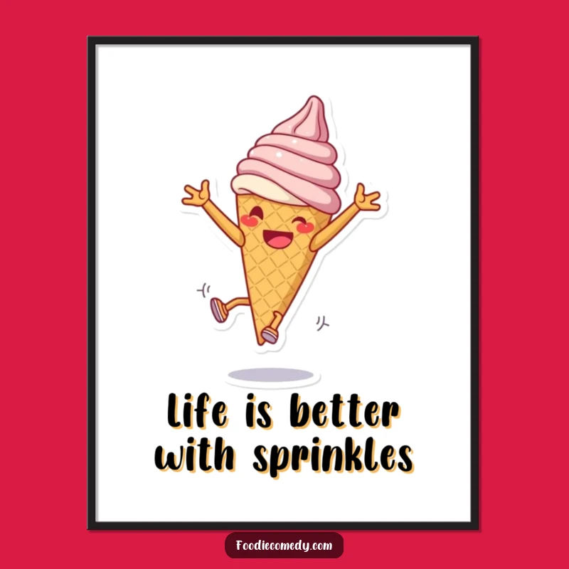 Free Printable Ice Cream Cartwheels Wall Art - Grinning Cone Downloadable Decor Gift