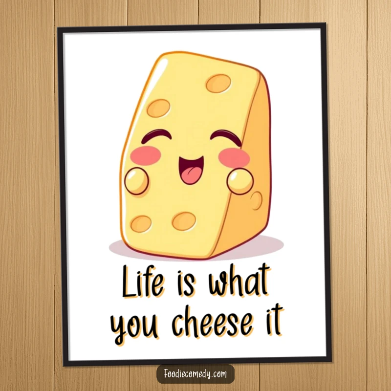 Funny Free Printable Wall Art: A playful piece of cheese winking with a cracker, creating charming and humorous downloadable art.