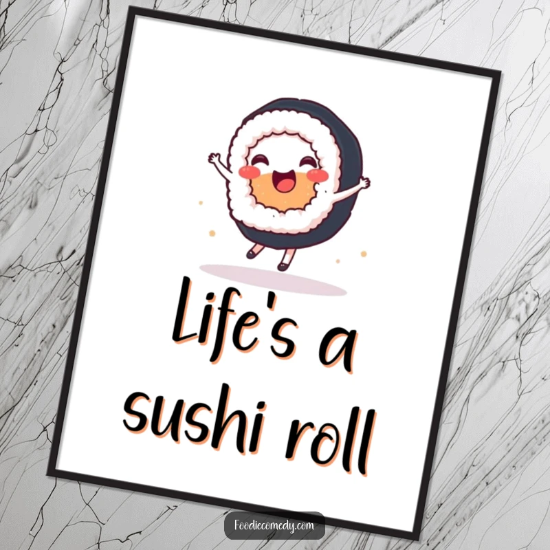 Funny Free Printable Wall Art: A joyful sushi roll poised mid-ballet spin, adding elegance and humor to any room.