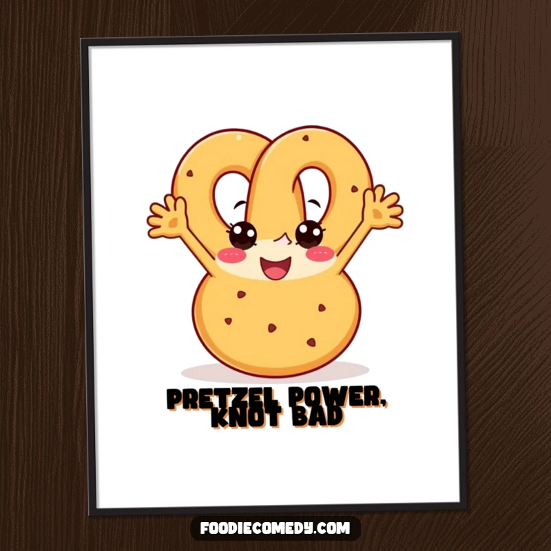 Funny Free Printable Wall Art of a joyful pretzel with arms boogying with infectious enthusiasm.