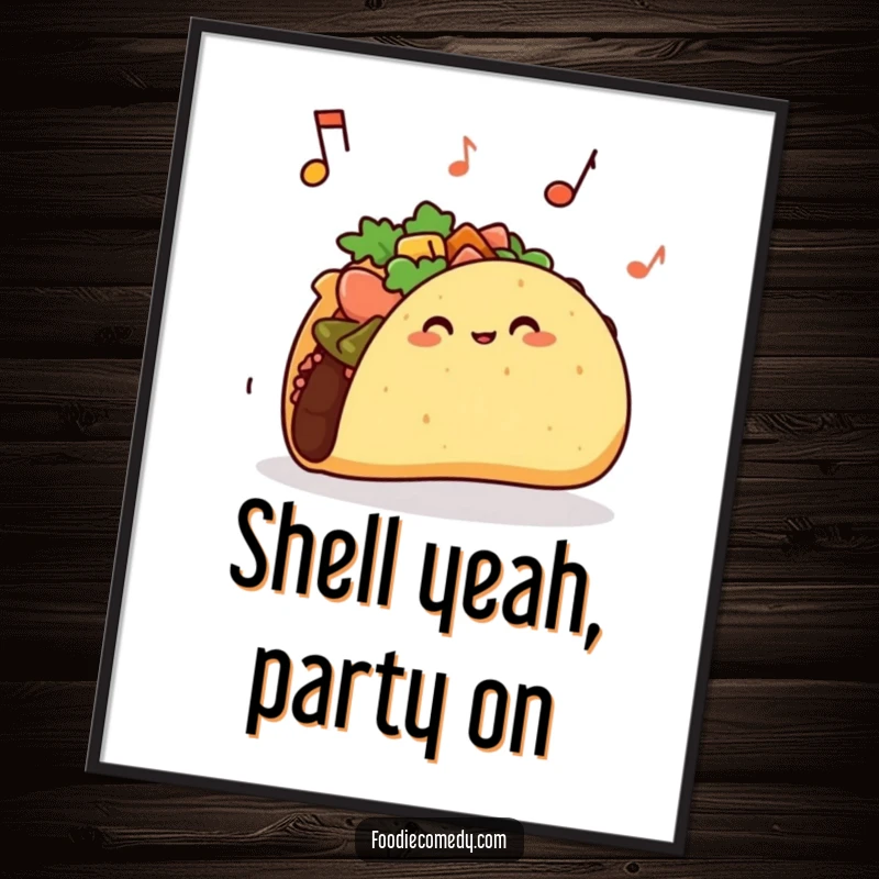 Funny Free Printable Wall Art: A taco with its shell jiggling energetically, bringing rhythm and humor to your room.