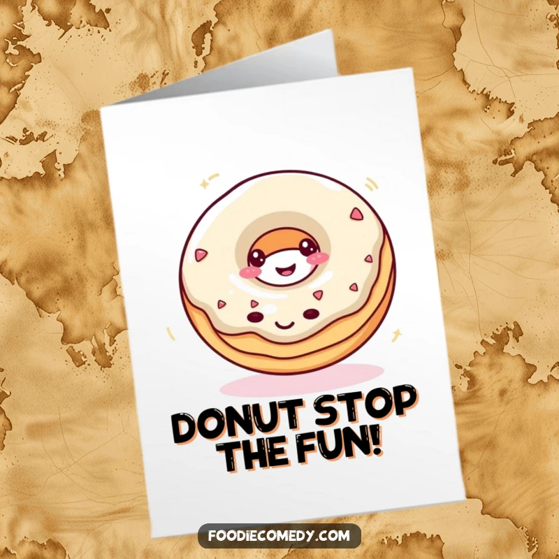 Funny Free Printable Happy Birthday Card: A smiling donut spinning like a top, ready to celebrate with sugary delight.