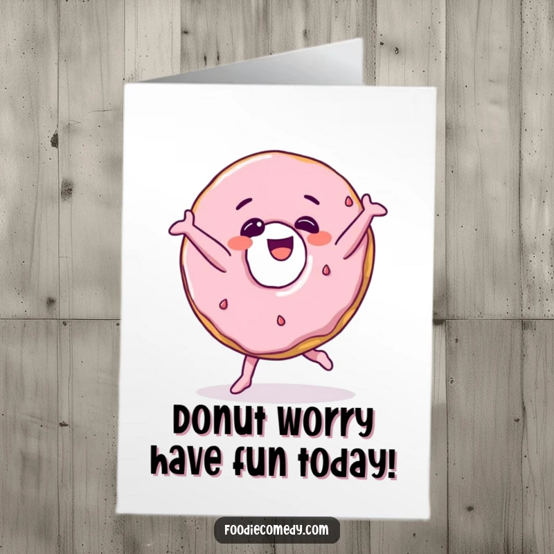Funny Free Printable birthday card: A happy donut giggling while performing a dynamic breakdance move. Downloadable and fun.