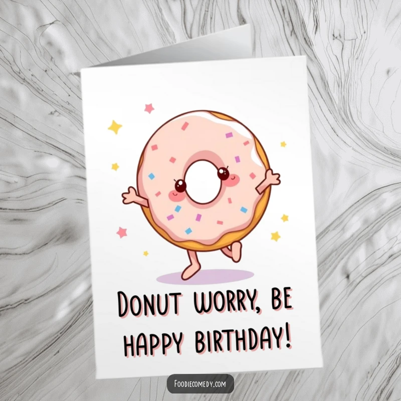 Funny Free Printable Birthday Card: A donut disco dancing joyfully, ready to celebrate a special day.
