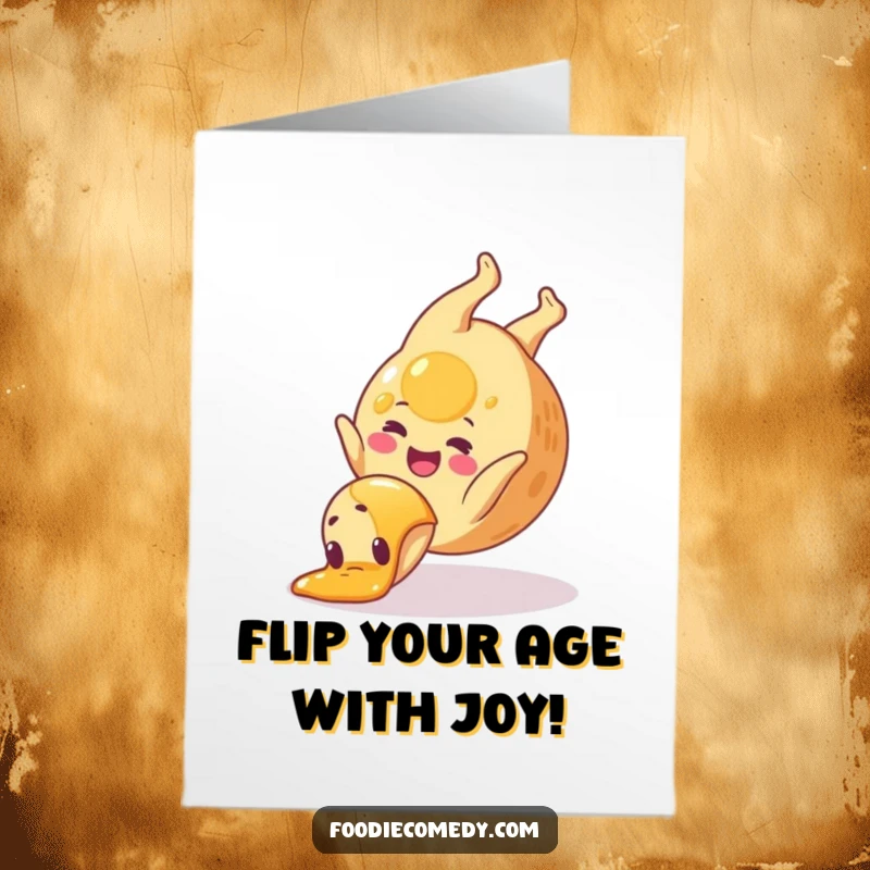 Funny Free Printable Birthday Card: A joyful pancake somersaults with syrup drips, ready to celebrate your special day.