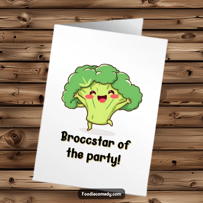 Funny Free Printable Happy Birthday Card: A happy piece of broccoli doing a kick-ball-change, ready to dance the day away.