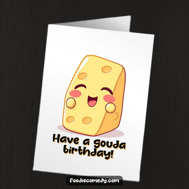 Funny Free Printable Birthday Card: A piece of cheese winking playfully while holding a cracker, ready for a birthday joke.