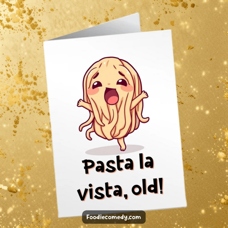 Funny Free Printable Birthday Card featuring a wiggling noodle enthusiastically doing a silly, joyful dance.