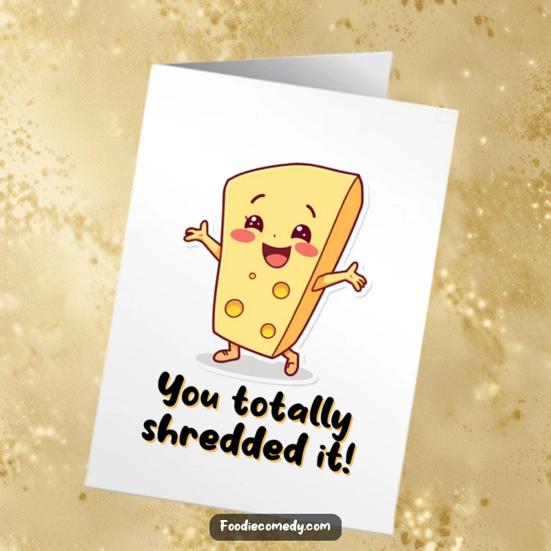 Funny Free Printable Congratulations Card: A cheese wedge character breakdancing to celebrate.