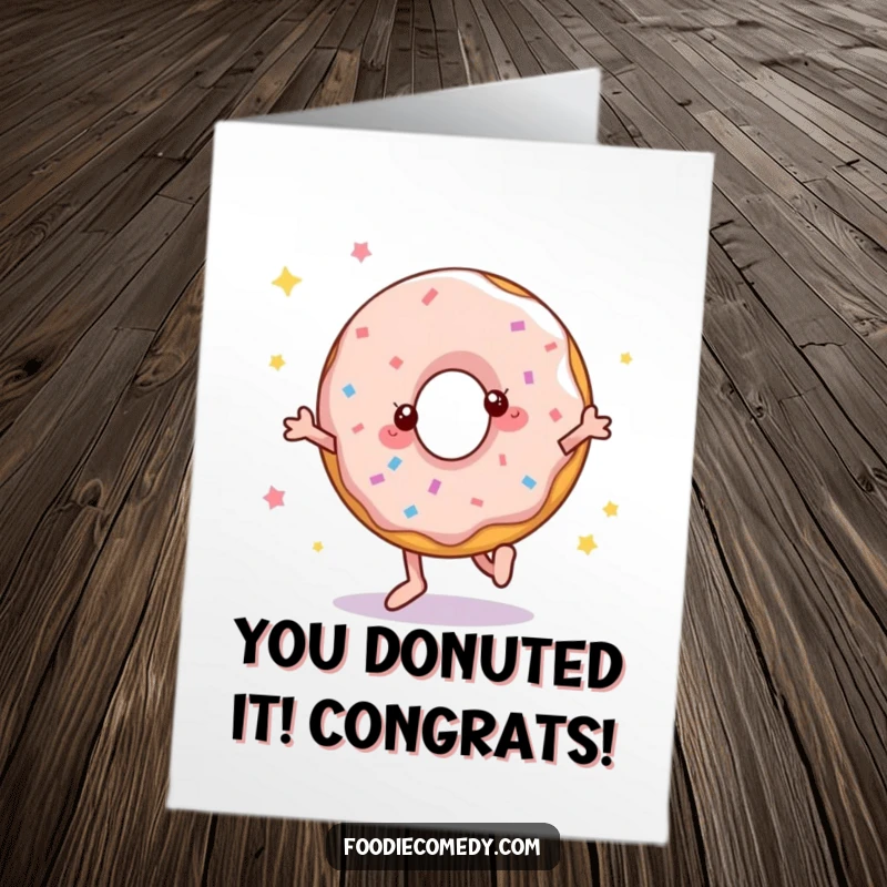 Funny Free Printable Congratulations Card: A donut doing a disco step, spreading cheer for an achievement.