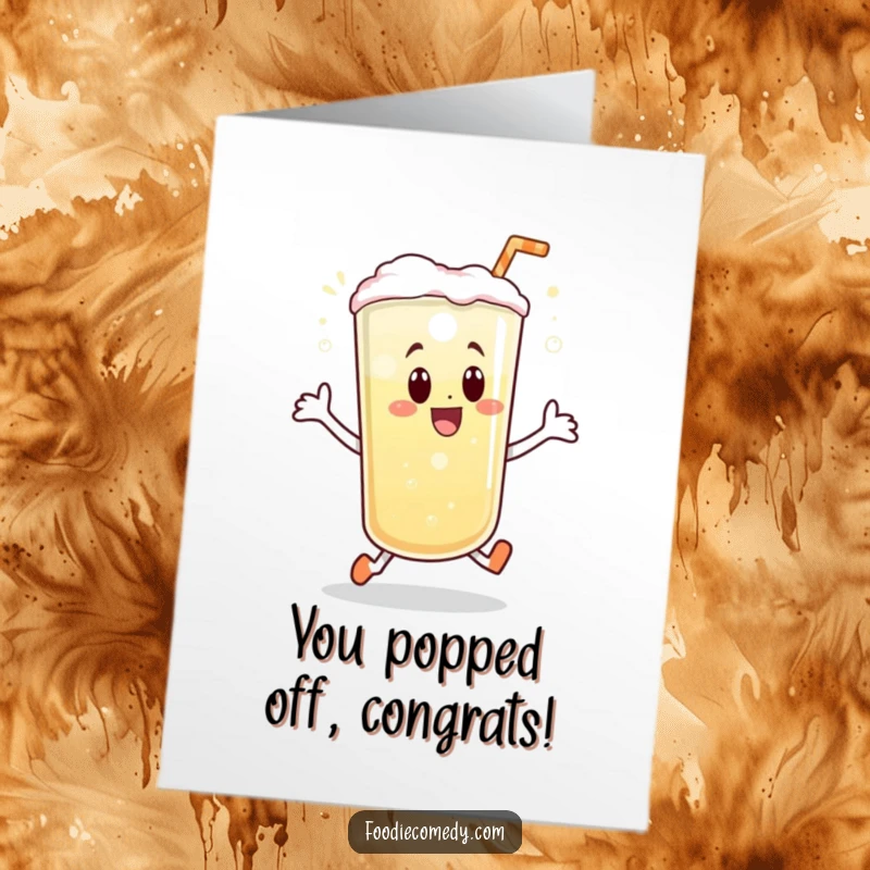 Funny Free Printable Congratulations Card: Bubbly beverage doing a joyful little hop, celebrating with effervescence. A sparkling and humorous design.