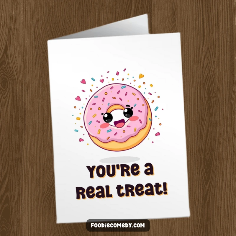 Funny Free Printable Congratulations Card: a happy donut character exploding with a shower of sugary confetti.