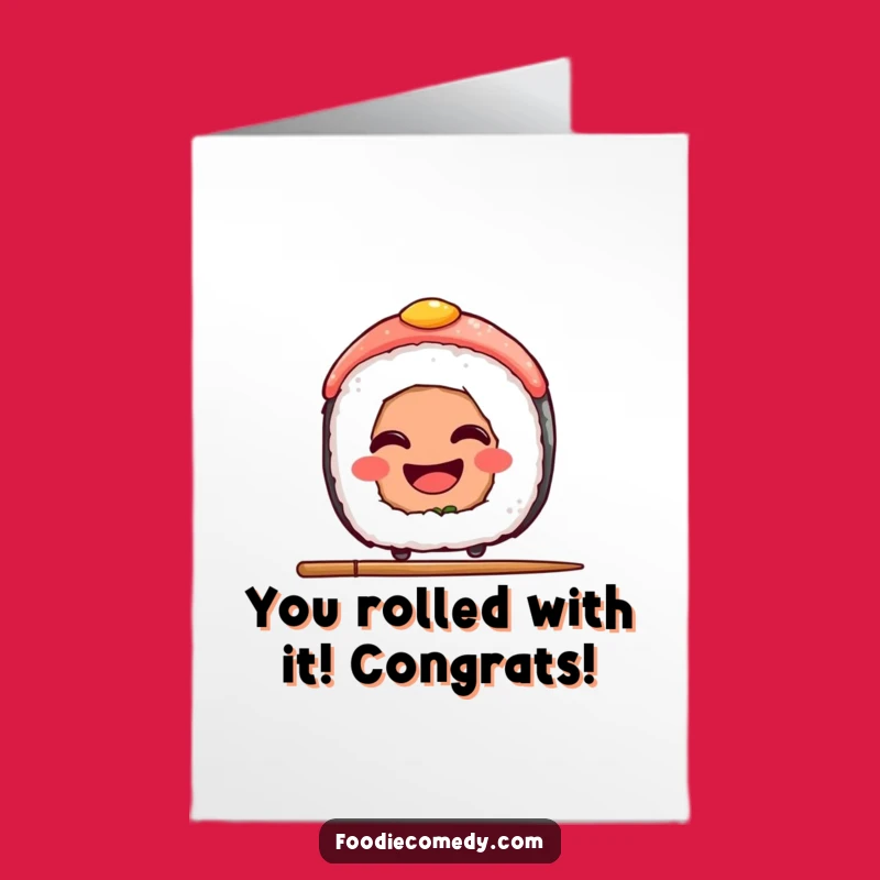 Free Printable Congrats Card: Sushi Chopstick Balance - Funny Downloadable Celebration