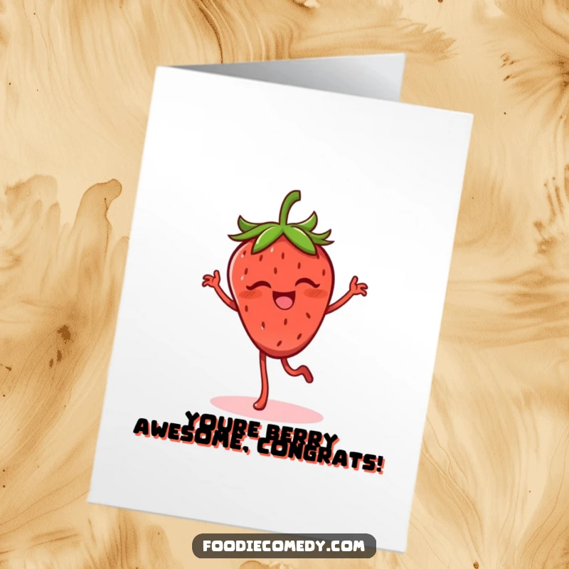 Funny Free Printable Congratulations Card of a giggling strawberry doing a passionate flamenco step.