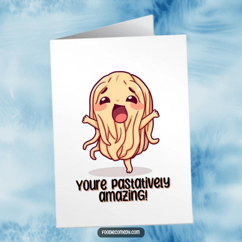 Funny Free Printable Congratulations Card showing a wiggling noodle doing a celebratory and goofy dance.