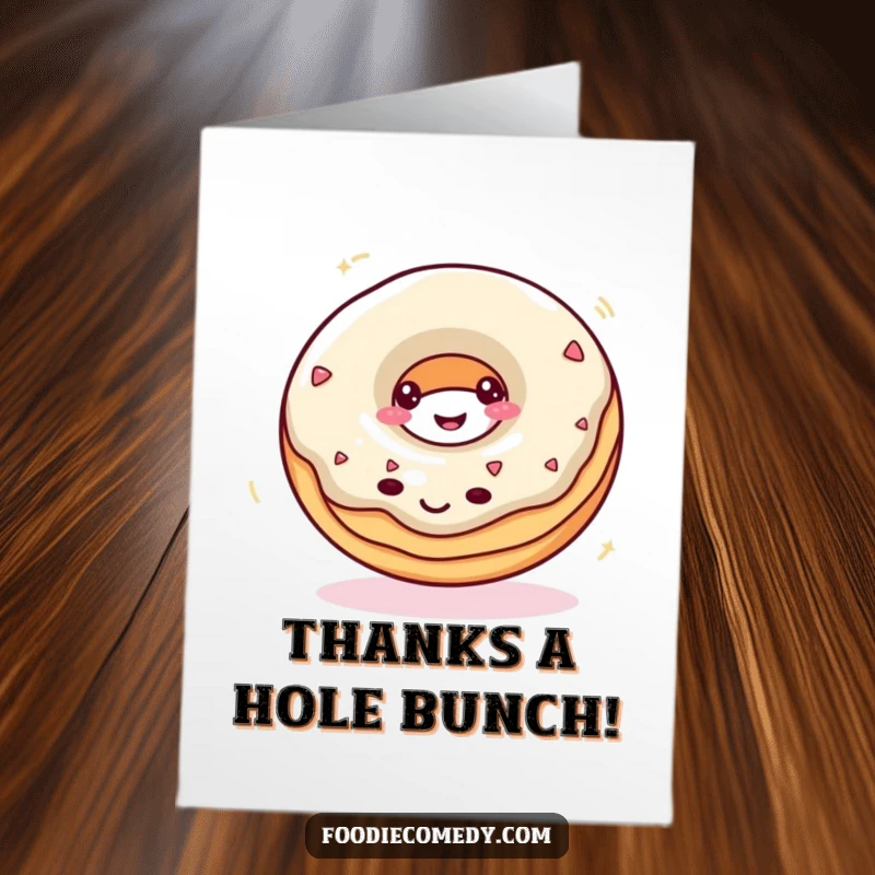 Funny Free Printable Thank You Card: A cheerful donut spinning crazily, sending thanks with a delightful and energetic motion.