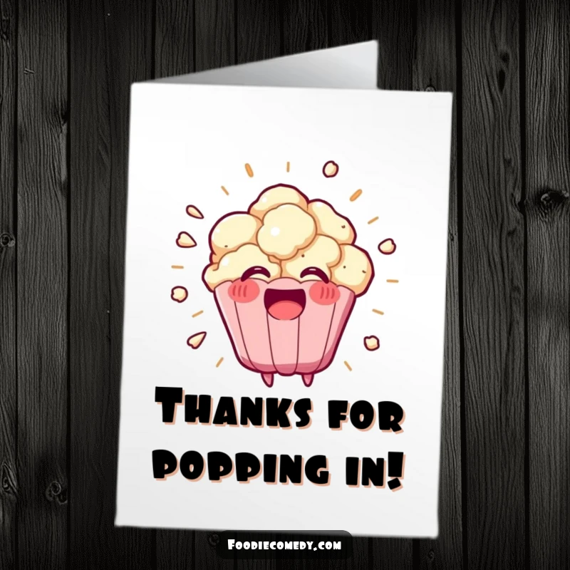 Funny Free Printable Thank You Card: Cute kawaii popcorn kernel exploding with happiness, perfect for a thank you note.