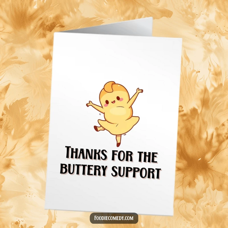 Funny Free Printable Thank You Card: A croissant character performing a graceful ballet leap to show thanks.