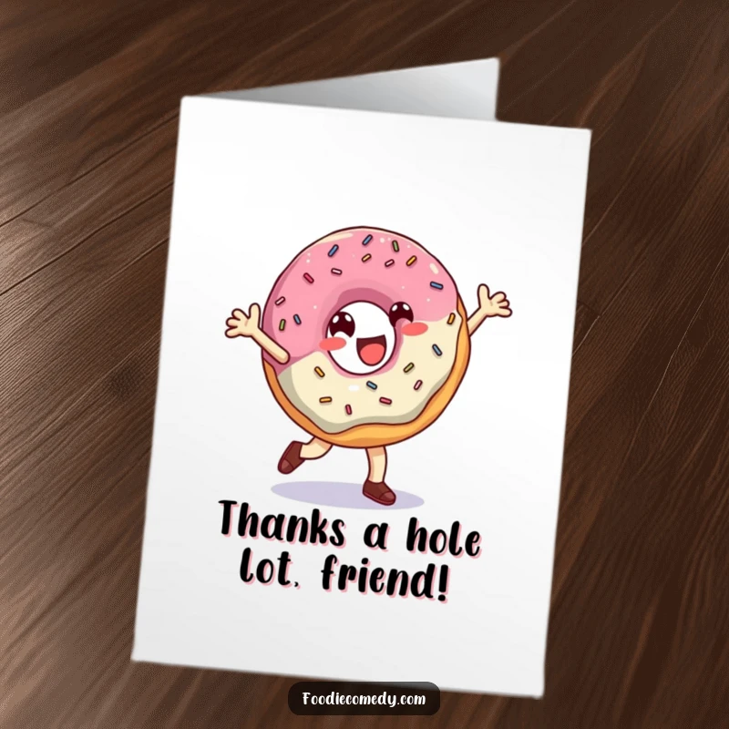 Funny Free Printable Thank You Card: A donut spinning on its base, performing a breakdance with sprinkles.