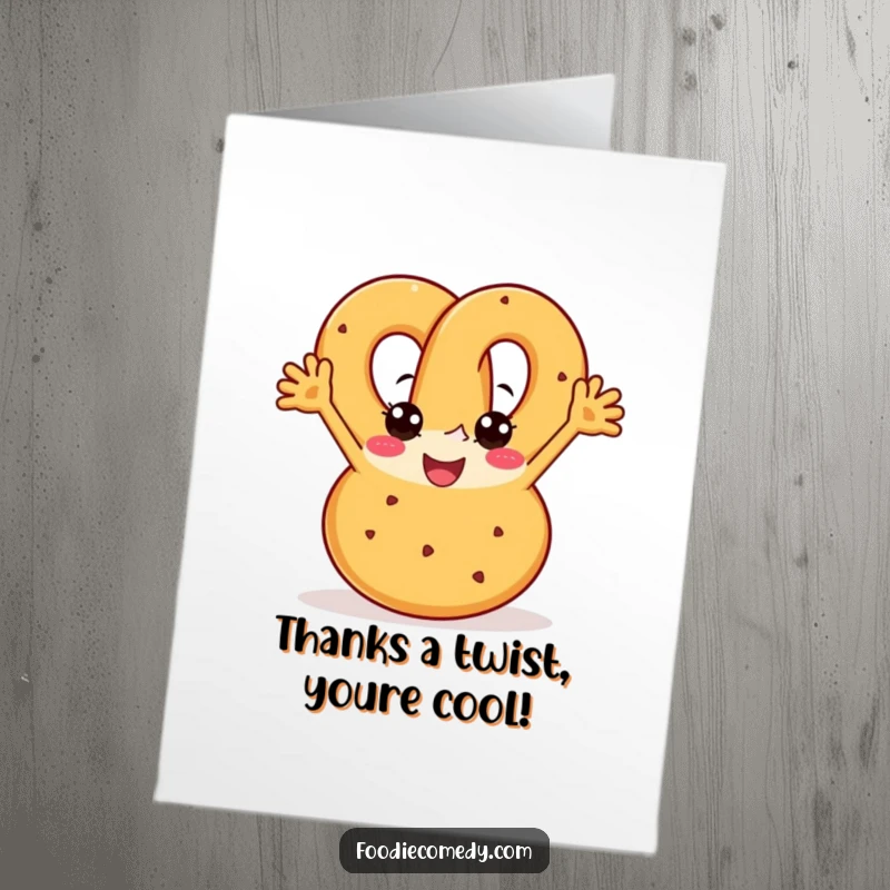 Funny Free Printable Thank You Card featuring a joyful pretzel with arms boogying enthusiastically.