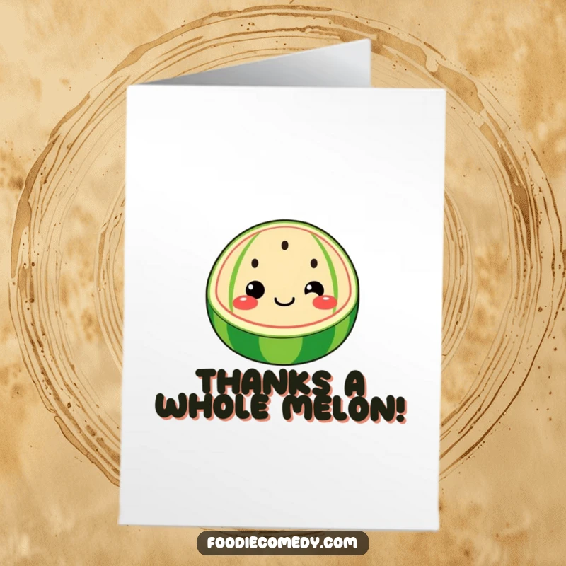 Funny Free Printable Thank You Card showing a happy watermelon slice with a face wiggling its seeds.