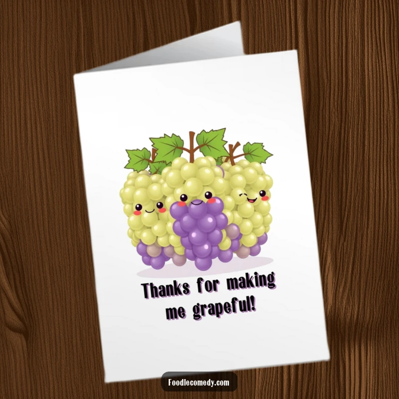 Funny Free Printable Thank You Card: A smiling bunch of grapes dancing in a conga line, spreading cheer and thanks.