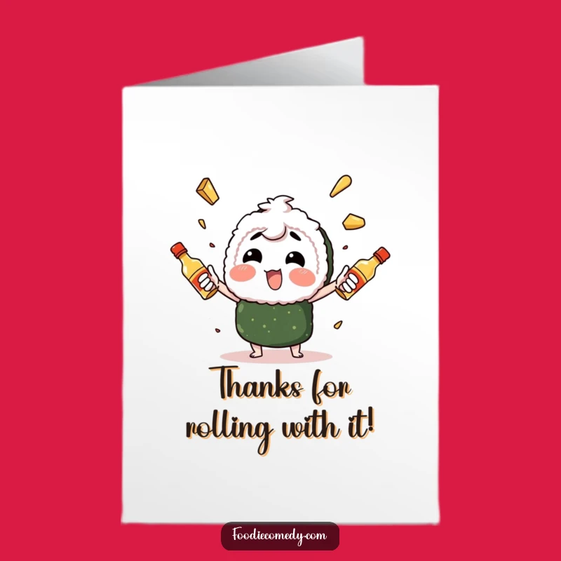Free Printable Thank You Card: Juggling Sushi Funny Downloadable Gift of Gratitude