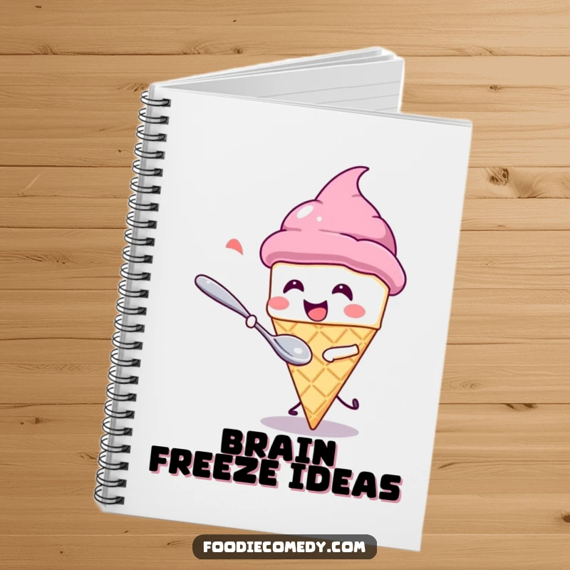 Funny Notebook: A kawaii ice cream cone giggles while a spoon playfully chases it. Perfect for jotting down sweet ideas.