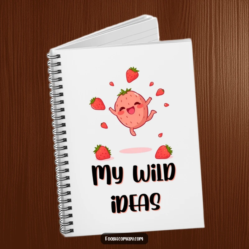 Funny Strawberry Notebook: A lined notebook cover with a cheerful strawberry performing a cartwheel, ideal for journaling and notes.