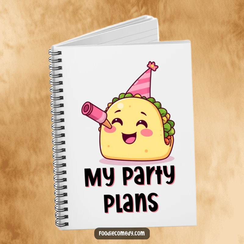 Funny Taco Notebook: A smiling taco wearing a party hat and blowing a horn, ready to capture festive thoughts and notes.